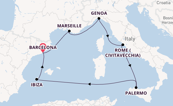 Western Mediterranean from Barcelona, Spain with the MSC Seaview
