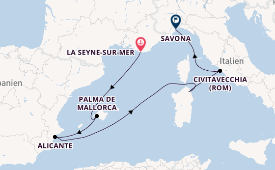 Westliches Mittelmeer ab La Seyne-sur-Mer, France auf der Costa Pacifica