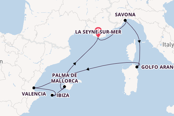 Westelijke Middellandse Zee vanaf La Seyne-sur-Mer, Frankrijk met de Costa Fascinosa