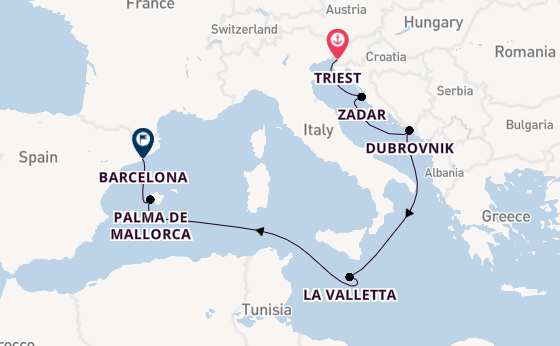 Middellandse Zee vanaf Triëst, Italië met de Queen Victoria