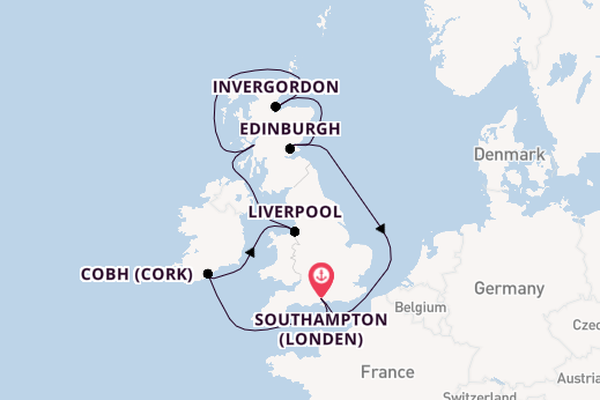 Verenigd Koninkrijk vanaf Southampton (Londen), Engeland met de Queen Mary 2