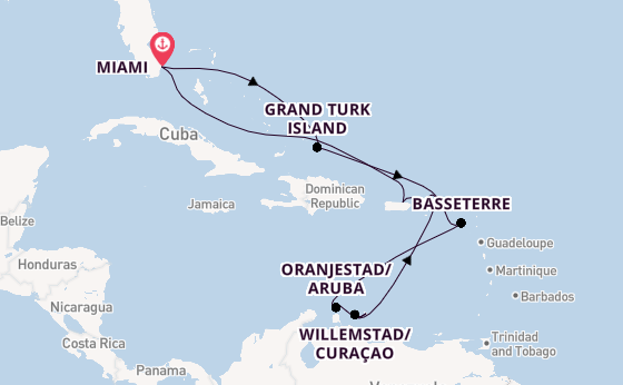 Caribbean from Miami, Florida, USA with the Silver Ray