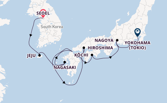Japan vanaf Seoel, Zuid-Korea met de Norwegian Jade