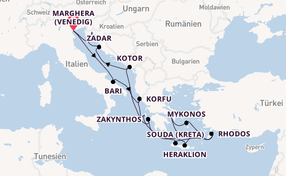 Östliches Mittelmeer ab Marghera (Venedig) auf der Costa Deliziosa