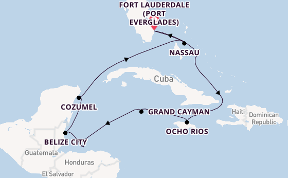 Caribbean from Fort Lauderdale (Port Everglades), Florida, USA with the Eurodam