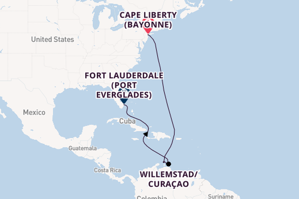 Southern Caribbean from Cape Liberty (Bayonne), New Jersey, USA with the Oasis of the Seas