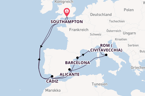 Westliches Mittelmeer ab Southampton, Großbritannien auf der Arvia