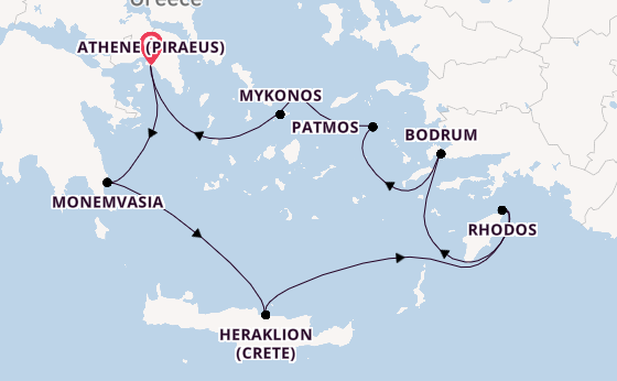Oostelijke Middellandse Zee vanaf Athene (Piraeus), Griekenland met de Azamara Onward
