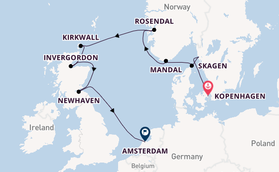 Schotland vanaf Kopenhagen, Denemarken met de Seven Seas Prestige