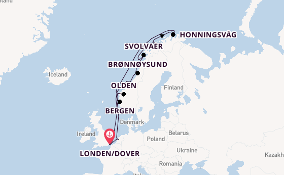 Noorwegen vanaf Londen/Dover, Groot-Brittannië met de Seabourn Quest