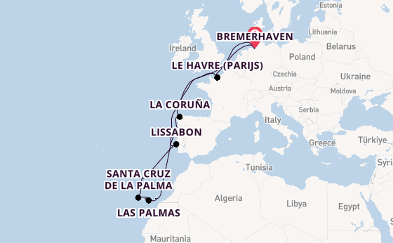 Canarische Eilanden vanaf Bremerhaven, Duitsland met de Mein Schiff 2 