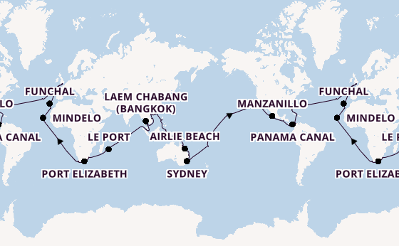 World Cruise from Southampton, England with the Queen Anne