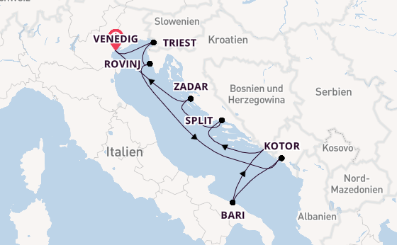 Mittelmeer ab Venedig, Italien auf der Silver Spirit
