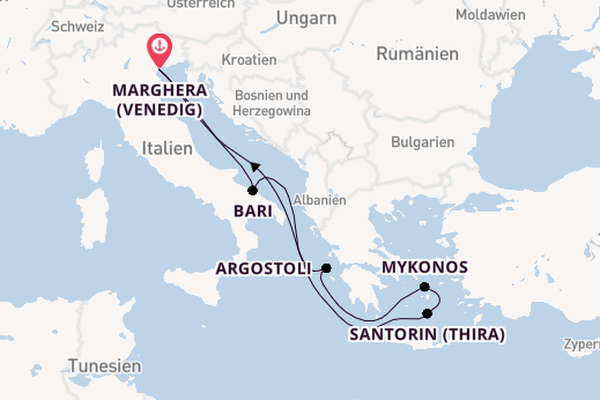 Mittelmeer ab Marghera (Venedig) auf der Costa Deliziosa