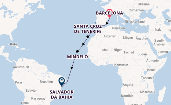 Transatlantik ab Barcelona, Spanien auf der Costa Diadema