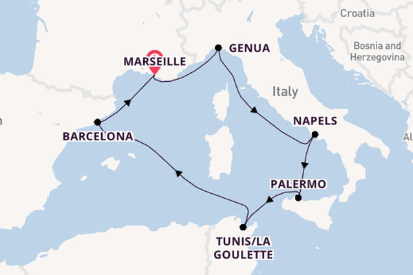 Westelijke Middellandse Zee vanaf Marseille, Frankrijk met de MSC Splendida