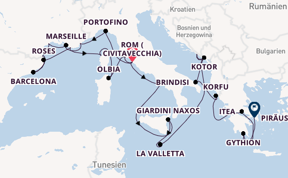 Mittelmeer ab Civitavecchia (Rom), Italien auf der Seabourn Ovation