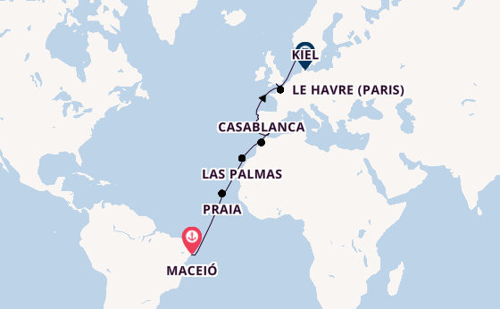 Transatlantik ab Maceió, Brasilien auf der Costa Diadema