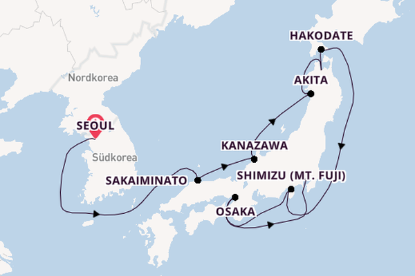 Japan ab Seoul, Südkorea auf der Norwegian Jade