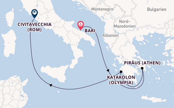 Mittelmeer ab Bari, Italien auf der MSC Sinfonia