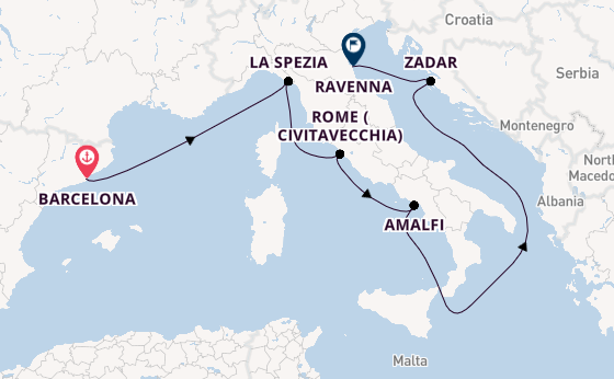 Western Mediterranean from Barcelona, Spain with the Brilliance of the Seas
