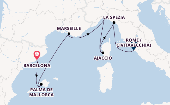 Western Mediterranean from Barcelona, Spain with the Sun Princess