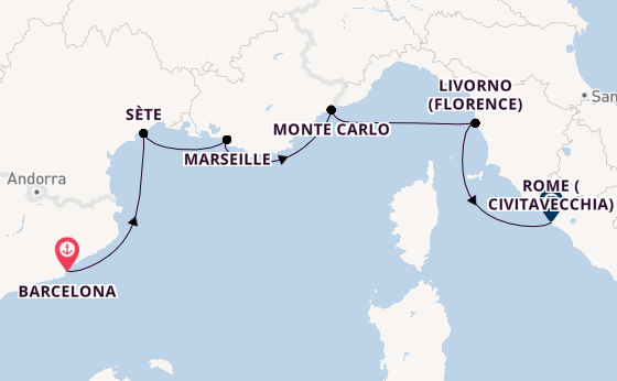 Western Mediterranean from Barcelona, Spain with the Viking Sea