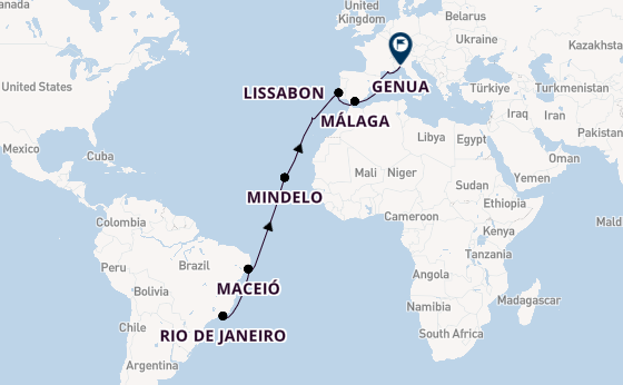 trans-Atlantisch vanaf Rio de Janeiro, Brazilië met de MSC Seaview