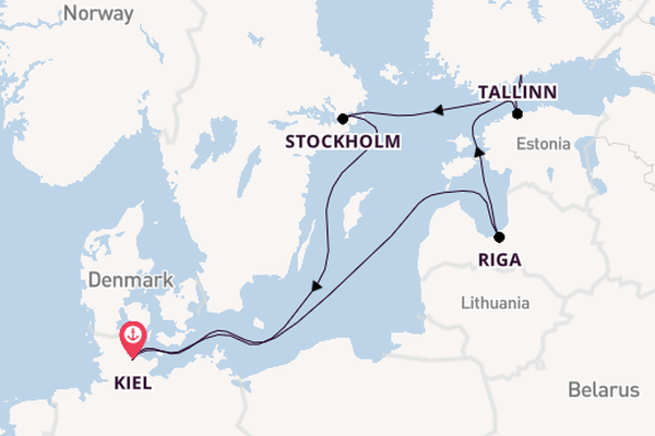 Oostzee vanaf Kiel, Duitsland met de Mein Schiff 7