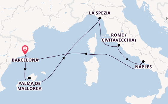 Western Mediterranean from Barcelona, Spain with the Legend of the seas