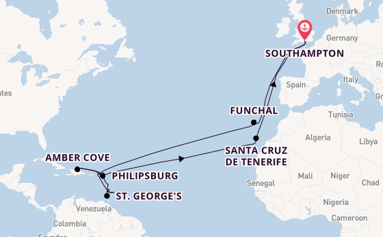 Caribbean from Southampton, England with the Queen Mary 2