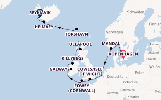 Britische Inseln ab Kopenhagen, Dänemark auf der Seabourn Ovation