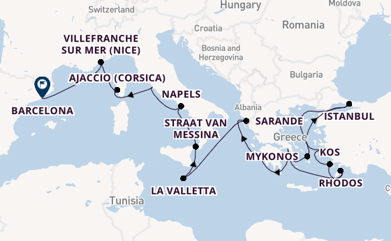 Middellandse Zee vanaf Athene (Piraeus), Griekenland met de Oosterdam