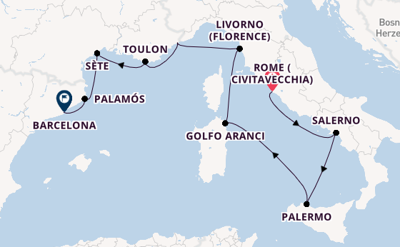 Western Mediterranean from Rome (Civitavecchia), Italy with the Allura