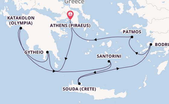 Eastern Mediterranean from Athens (Piraeus), Greece with the Silver Nova