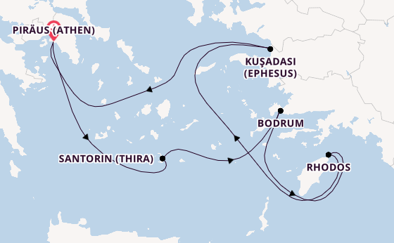 Östliches Mittelmeer ab Piräus (Athen), Griechenland auf der Nieuw Statendam