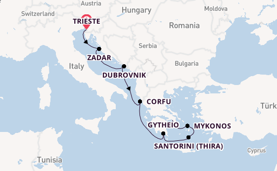 Eastern Mediterranean from Trieste, Italy with the Allura