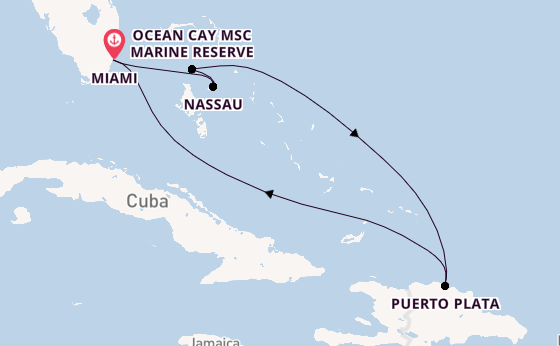 Caribbean from Miami, Florida, USA with the MSC Meraviglia
