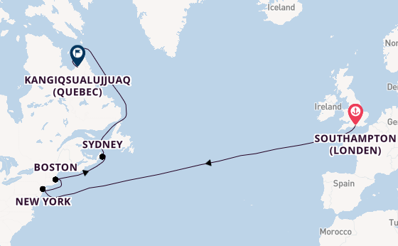 trans-Atlantisch vanaf Southampton (Londen), Engeland met de Queen Mary 2