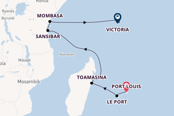 Indischer Ozean ab Port Louis, Mauritius auf der EUROPA 2