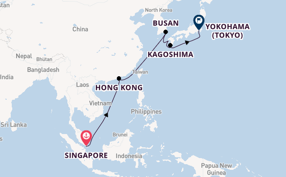 Japan from Singapore, Singapore with the Queen Elizabeth