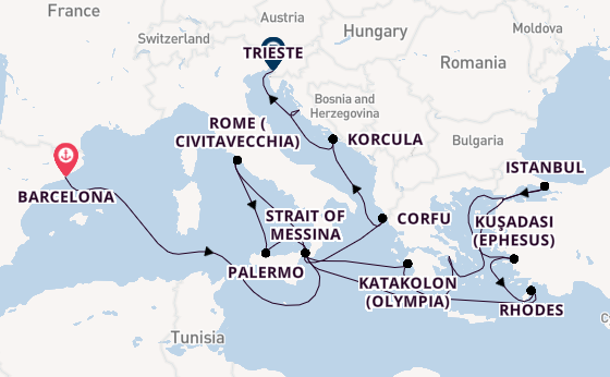 Mediterranean from Barcelona, Spain with the Queen Elizabeth