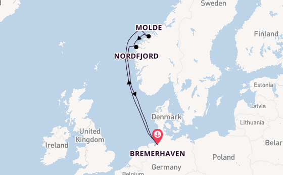 Noorwegen vanaf Bremerhaven, Duitsland met de Mein Schiff 2 