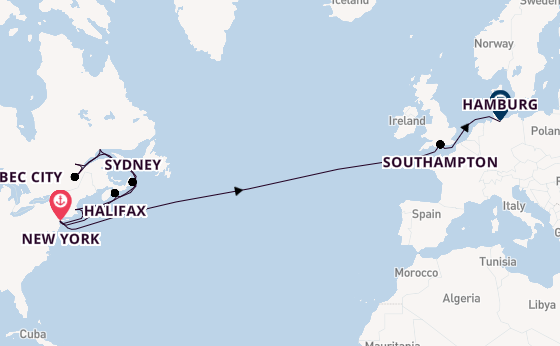 Transatlantic from New York, USA with the Queen Mary 2
