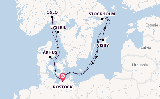 Noorwegen vanaf Rostock, Warnemünde, Duitsland met AIDAmar