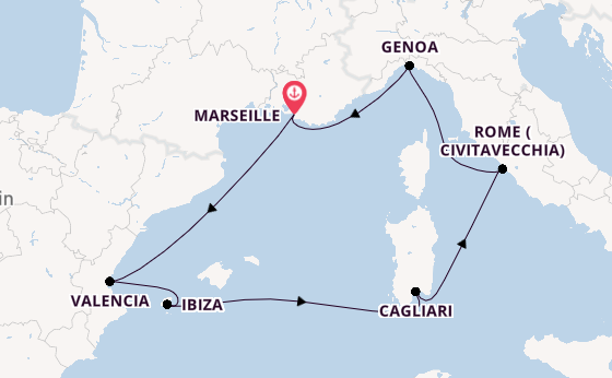 Western Mediterranean from Marseille, France with the MSC Musica