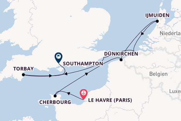 England ab Le Havre (Paris), Frankreich auf der Marina