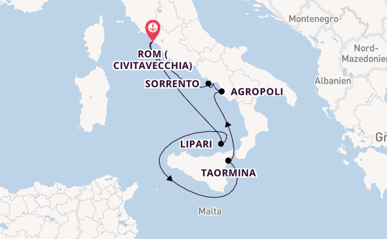 Westliches Mittelmeer ab Civitavecchia (Rom), Italien auf der Star Clipper