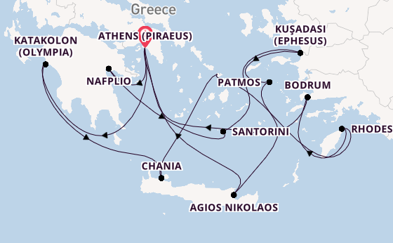 Eastern Mediterranean from Athens (Piraeus), Greece with the Seven Seas Splendor