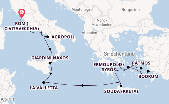 Mittelmeer ab Civitavecchia (Rom), Italien auf der Silver Dawn